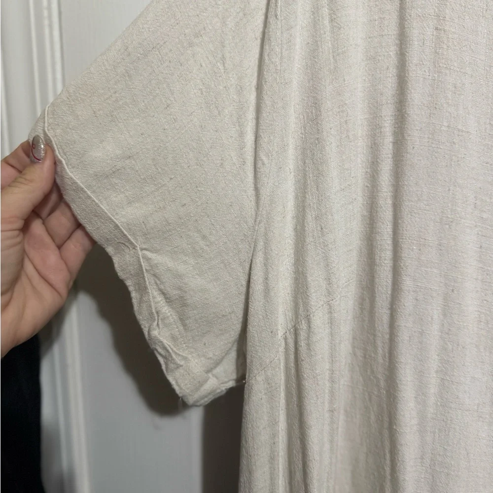 Cream Button-Down V-Neck canvas Dress - Picture 2 of 5